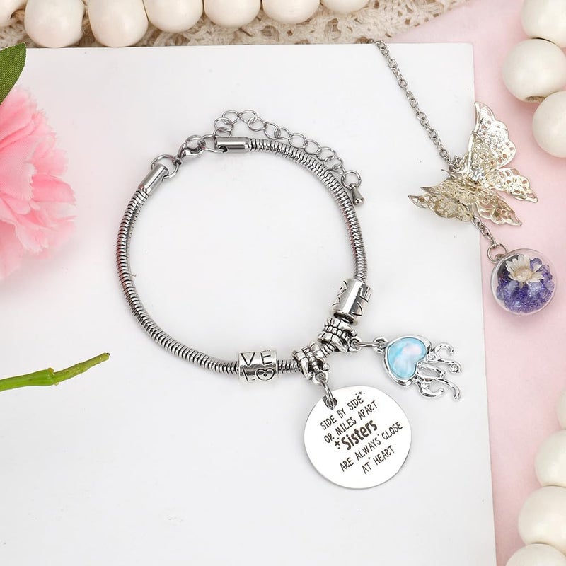 EGHTvmok Sister Birthday Gifts Christmas Mothers Day Sisters Graduation Valentines Bracelet Sunflower,Butterfly,Elephant - Image 4
